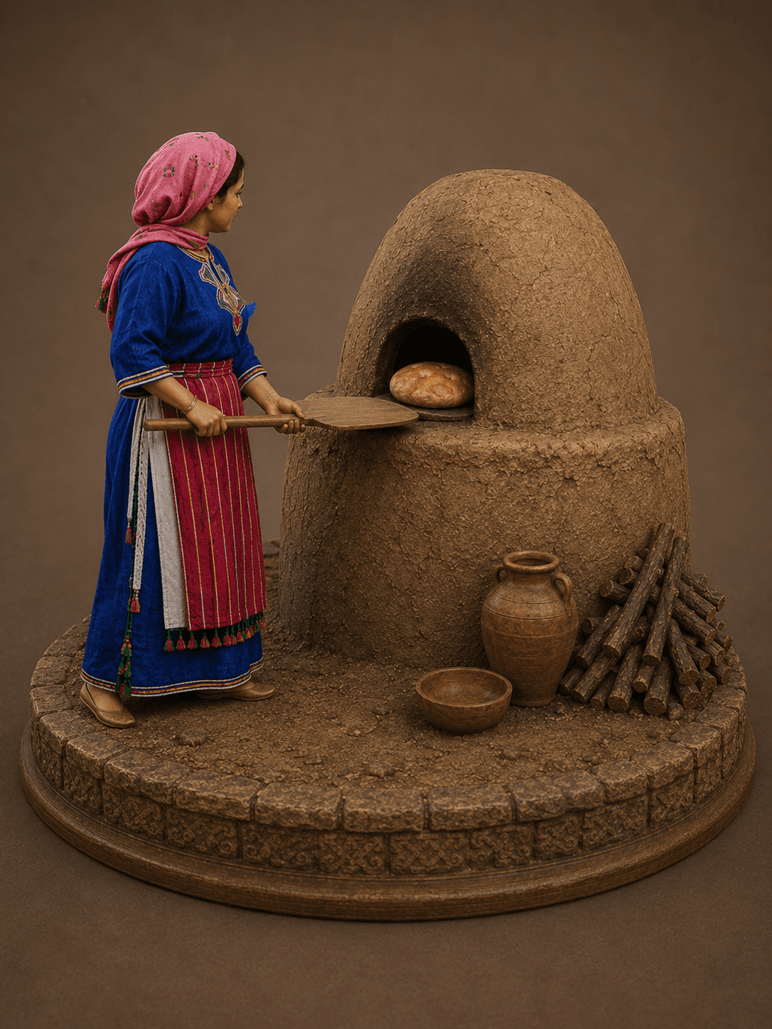 Figurine d'une femme enfournant le pain