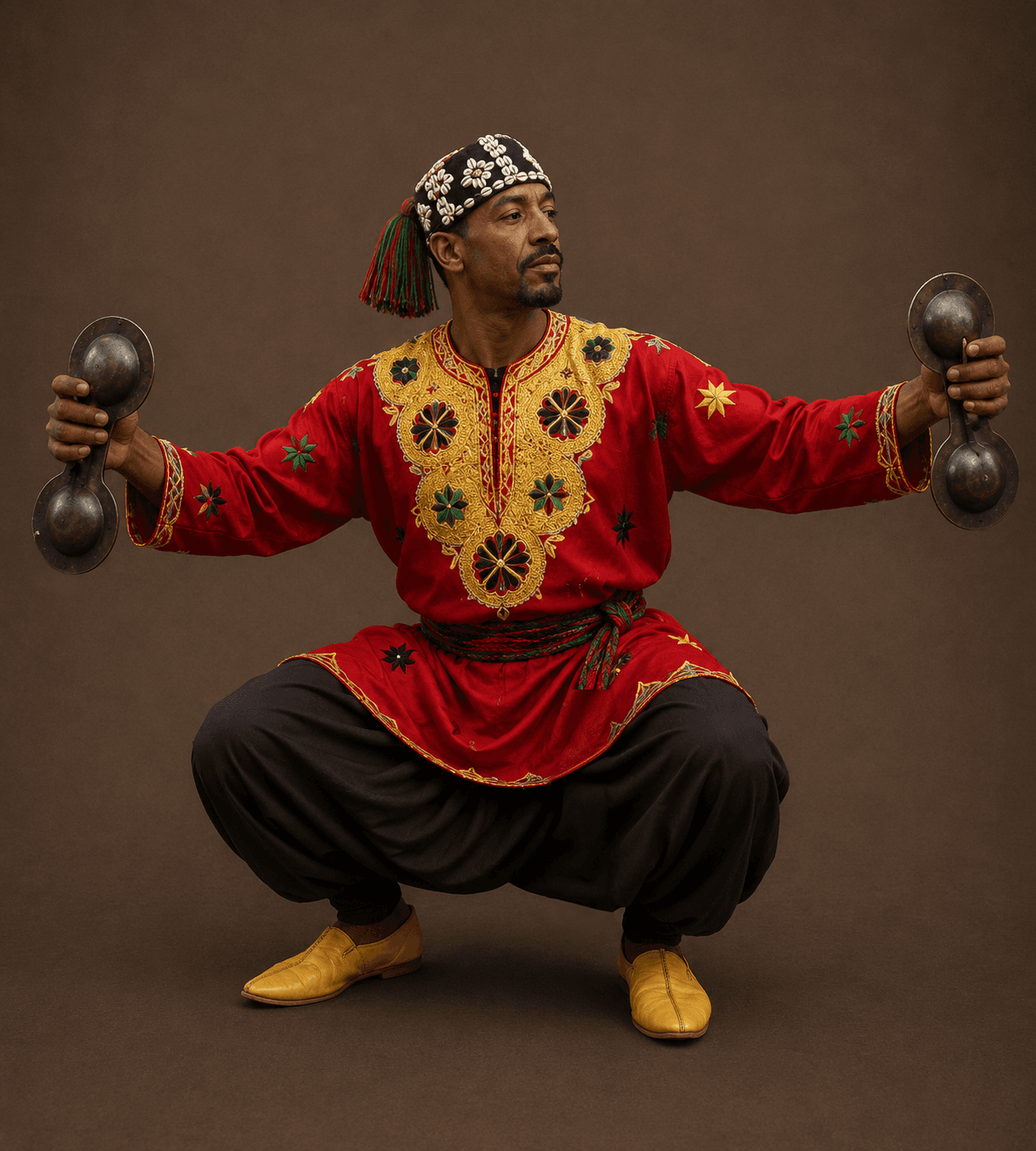 Figurine d'un musicien gnawa aux qraqeb